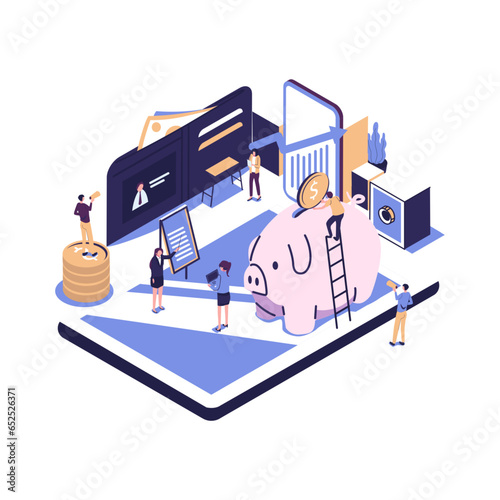 vector illustration of virtual business assistant. flat icon on smartphone is merged all accounts, money, cards investment management. graphic design business vector, mobile banking