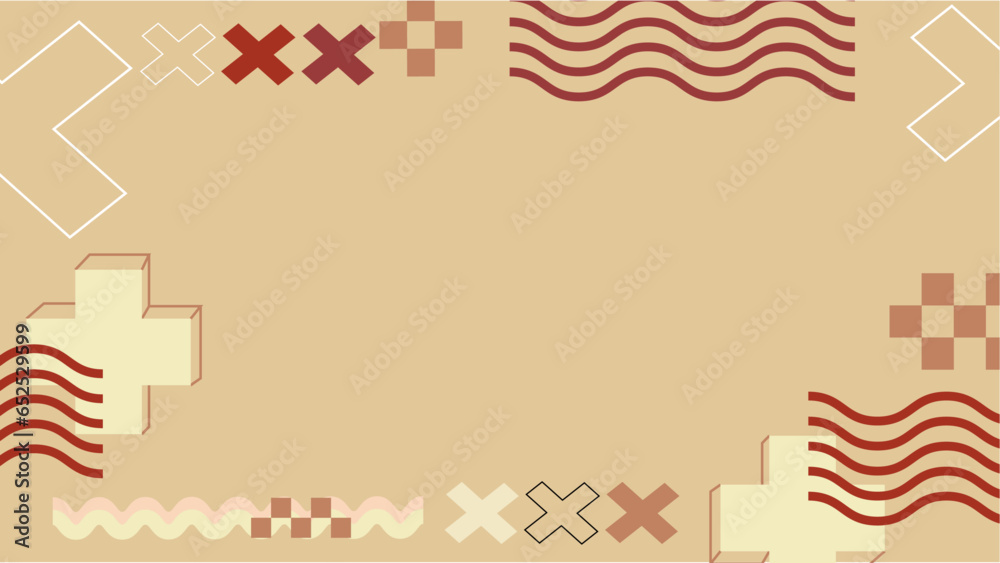 Brown memphis vector with geometric shapes on light background. Simple trendy pattern.