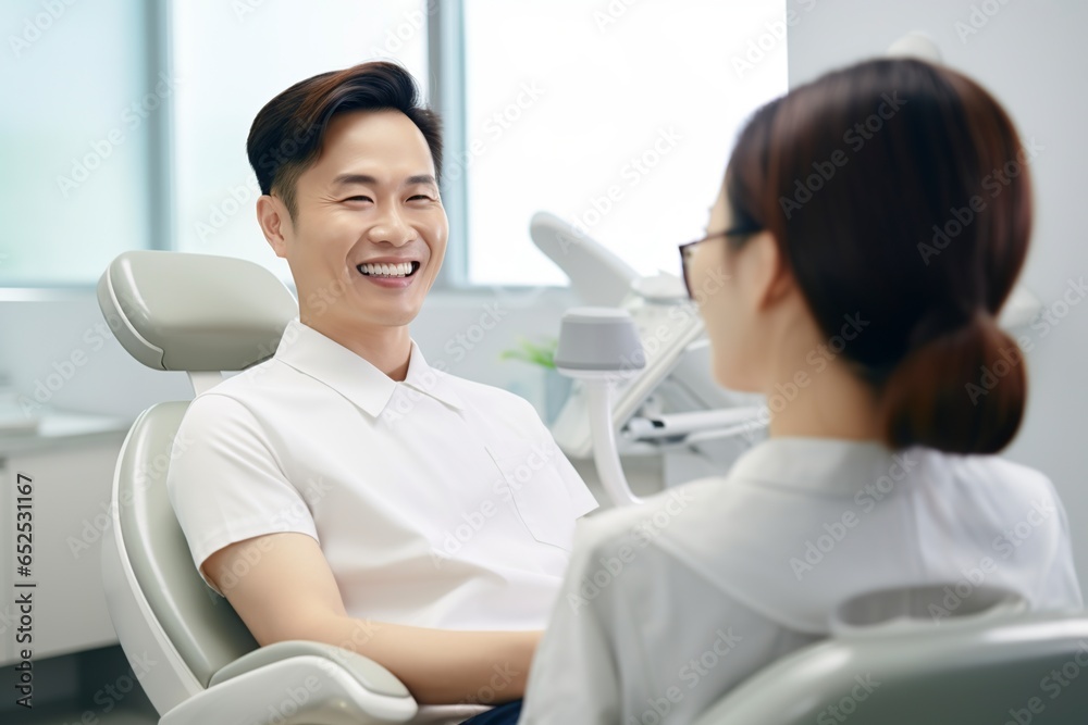 dentist and a patient sitting in chairs for dental service dentist and a patient sitting in chairs for dental service