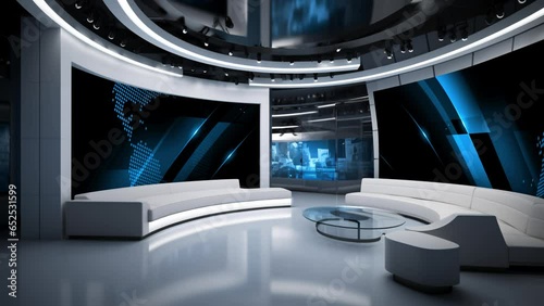 Tv studio. News room. Studio Background. Newsroom bakground. Backdrop for any green screen or chroma key video production. Loop. 3D rendering. 