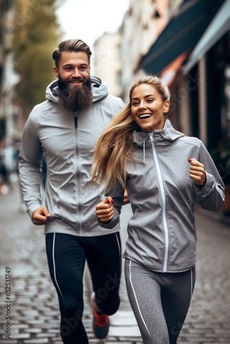 couple stretching outdoors running in the morning