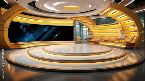 Tv studio. News room. Studio Background. Newsroom bakground. Backdrop for any green screen or chroma key video production. Loop. 3D rendering. 