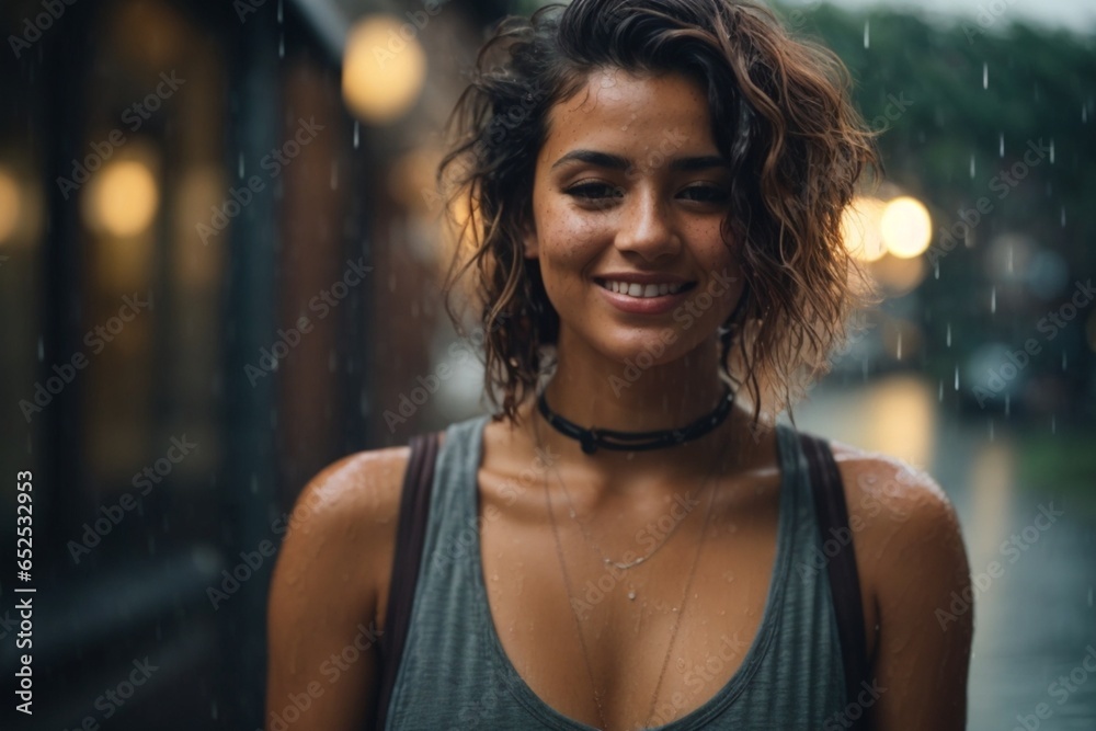 Woman in the rain.
