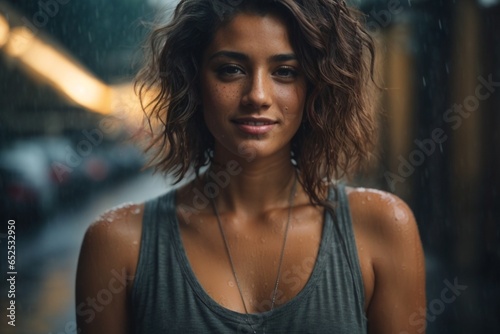Woman in the rain.
