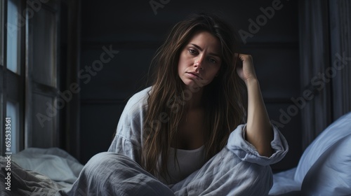 Young depressed woman in a dark room