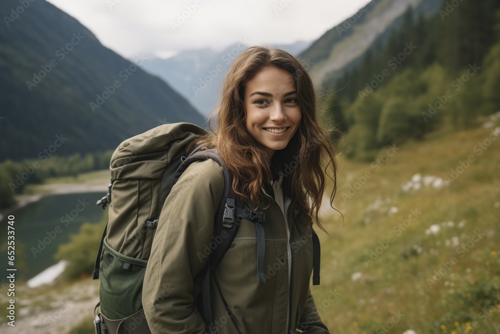 happy woman smile at the camping with backpack