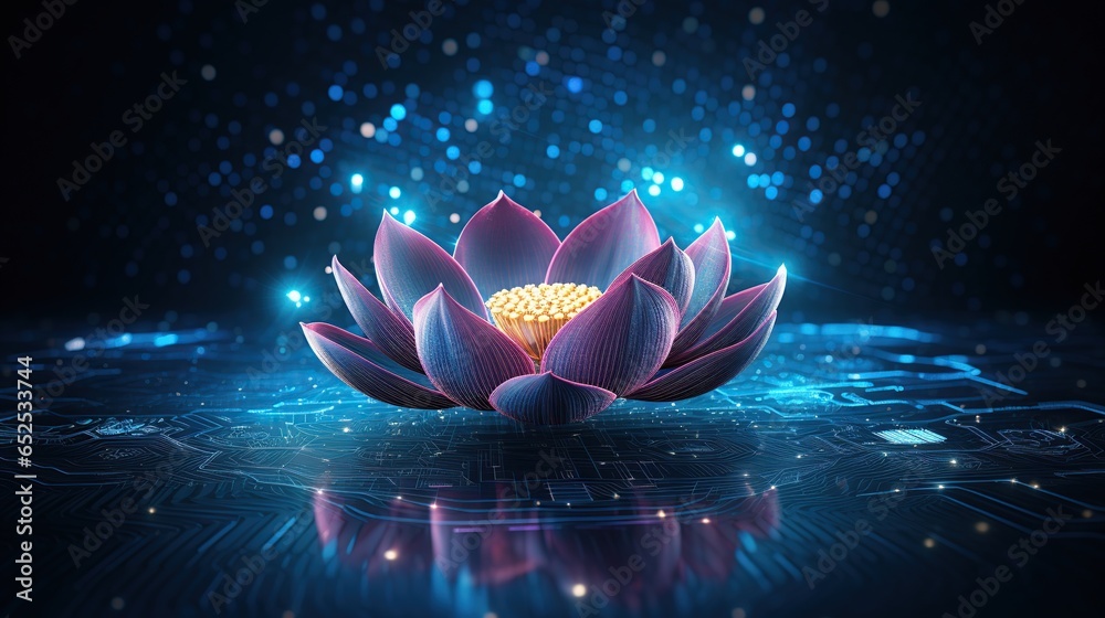 Futuristic lotus flower with circuit big data technology. AI generated image - obrazy, fototapety, plakaty 