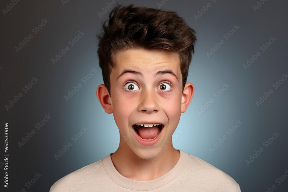 young boy with wide eyes posing in front of the camera in the studio young boy with wide eyes posing in front of the camera in the studio