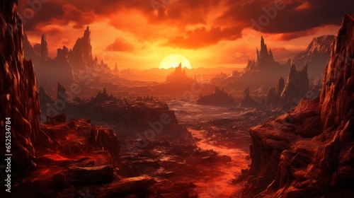 Breathtaking canyon sunset, spooky rock formations Game Art photo