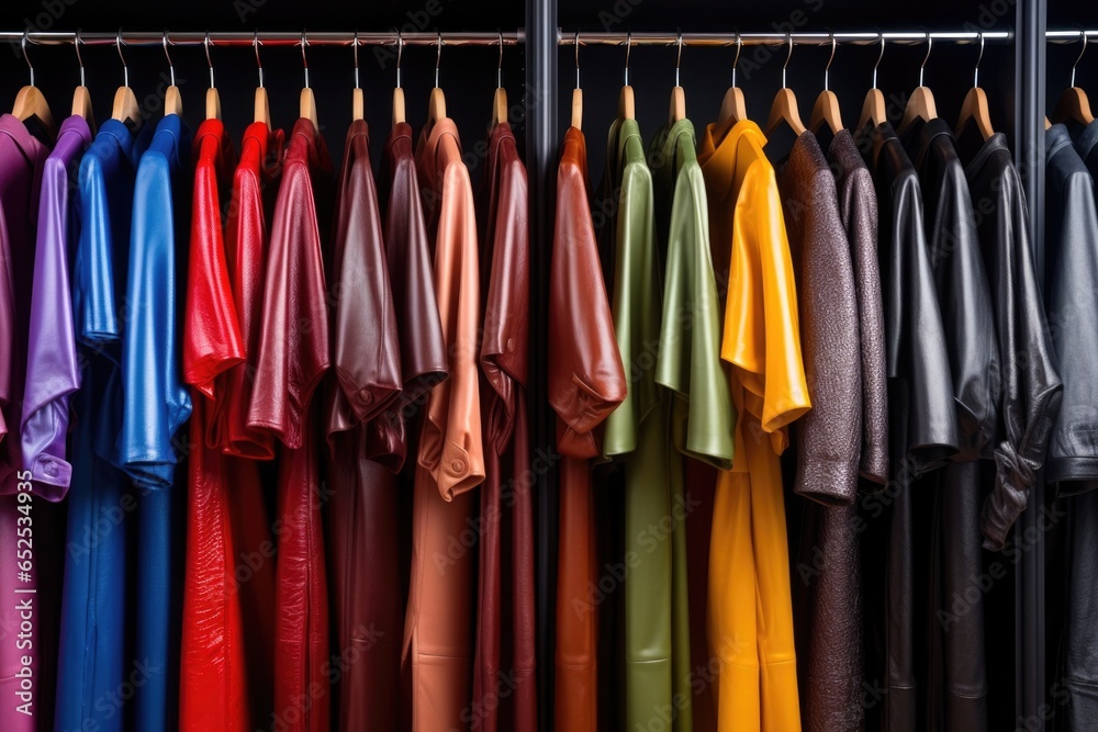 Within an artfully crafted walkin closet, the faint aroma of fine leather fills the air as rows of highfashion designer ensembles, meticulously organized by color and texture, evoke an intoxicating