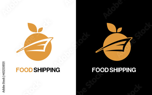Illustration ship with orange fruit logo design boat transportation sign