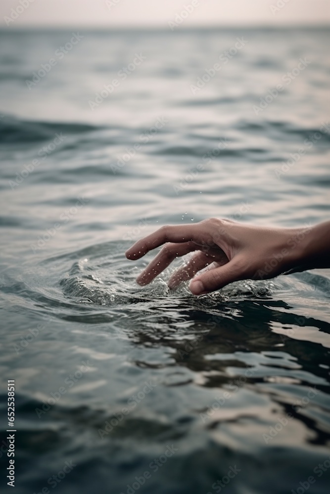 hands of young woman touching water