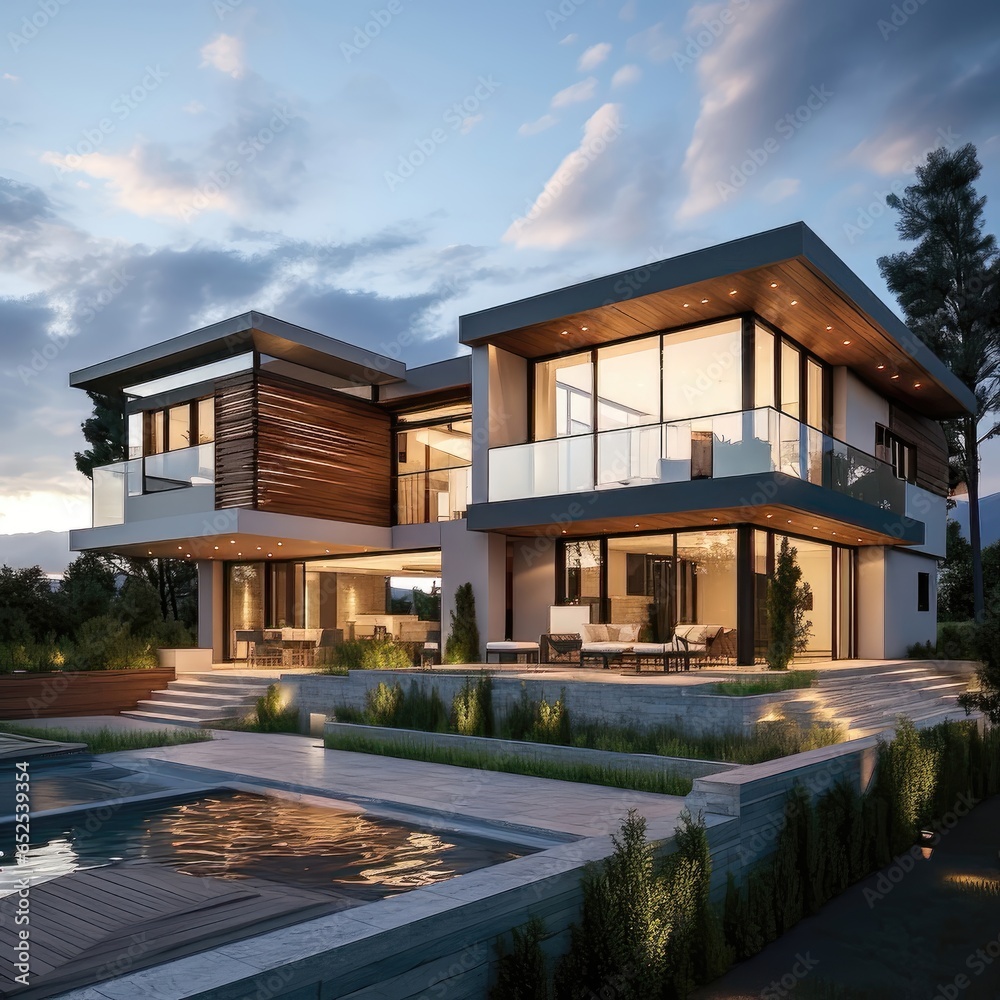 A Two-Story Architectural Marvel with Luxurious Interiors and Entertainer's Oasis. Generative AI 3