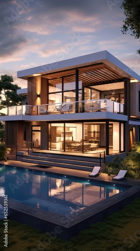 A Two-Story Architectural Marvel with Luxurious Interiors and Entertainer's Oasis. Generative AI 1