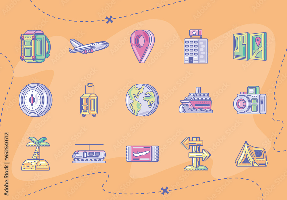 Cartoon Color Line Icon Set Stock Template | Adobe Stock