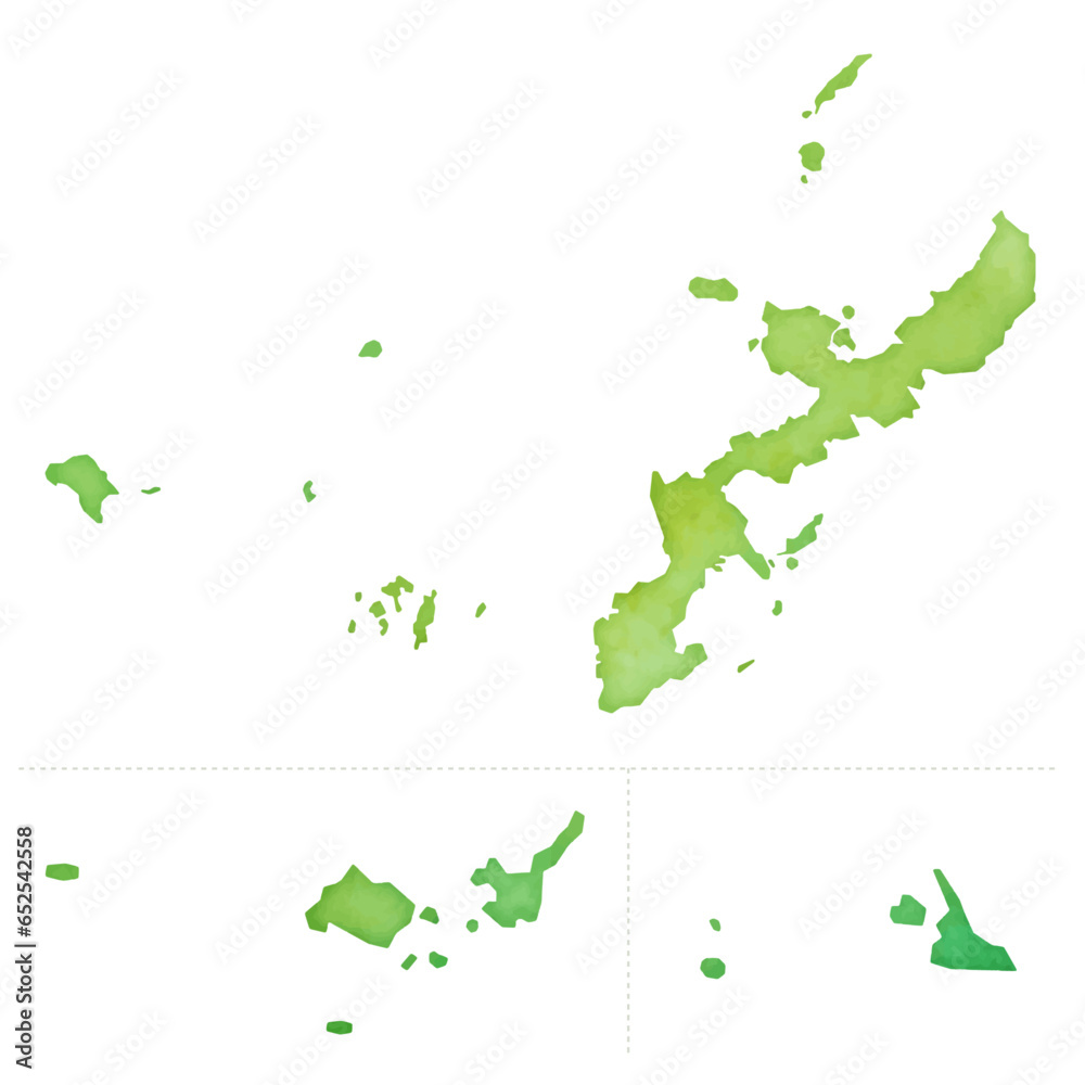 水彩風の沖縄県地図のイラスト