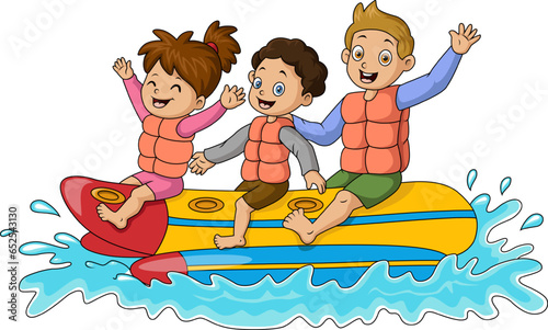 Cute children cartoon riding a banana boat