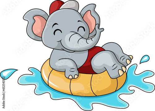 Cute elephant cartoon floating on inflatable ring