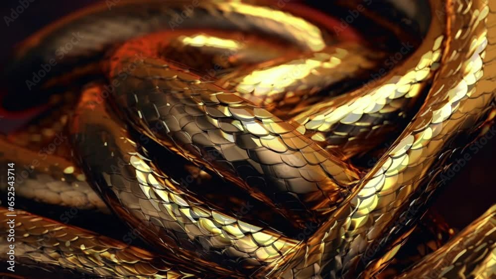 Solid Gold Snake Coils Moving. Mesmerizing Shiny Metallic Dragon Scales ...