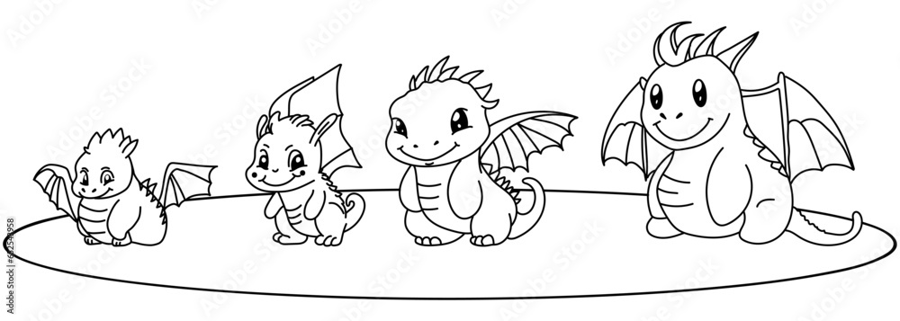 Cute cartoon dragon family. Coloring book page for kids. Stock Vector ...