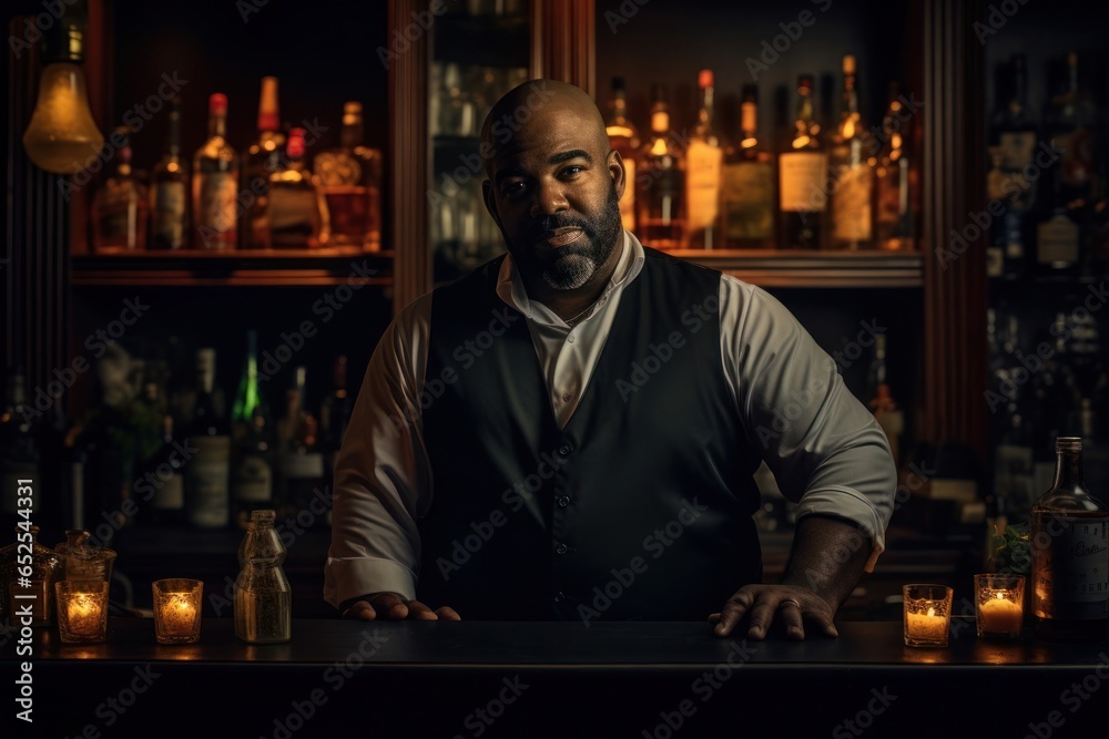 Black Male Bartender Professional Career Work Environment Backdrop Generative AI