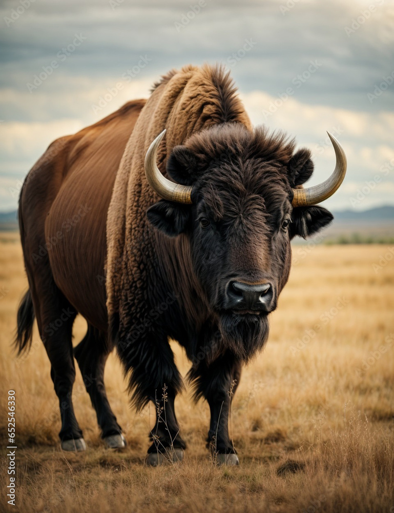 Hermosa imagen de un imponente y grandioso búfalo en una llanura
