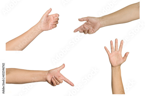 Set of Woman hand gestures isolated on white background.