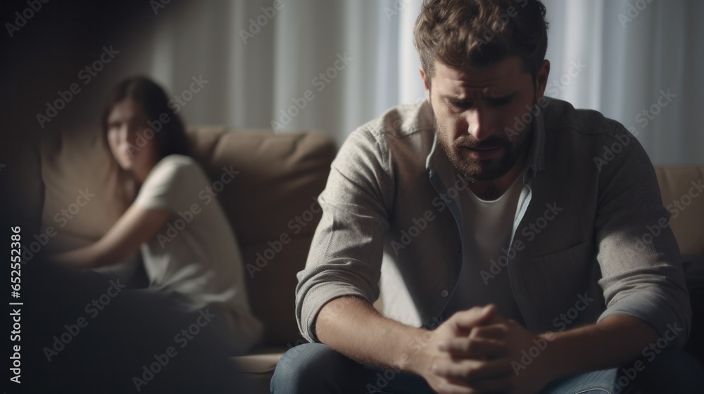 Obraz premium Divorce and quarrels. couples are desperate and disappointed after marriage. Husband and wife are sad, upset and frustrated after quarrels. distrust, love problems, betrayals. family problem.