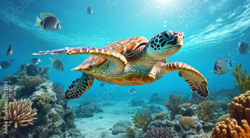  Sea turtle in the ocean 