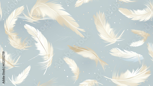 Abstract White Bird Feathers Falling in The Sky. Feathers Floating in Heavenly.