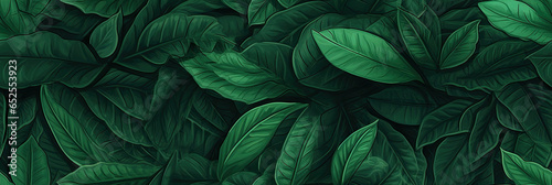 Green Leaves background panorama view.