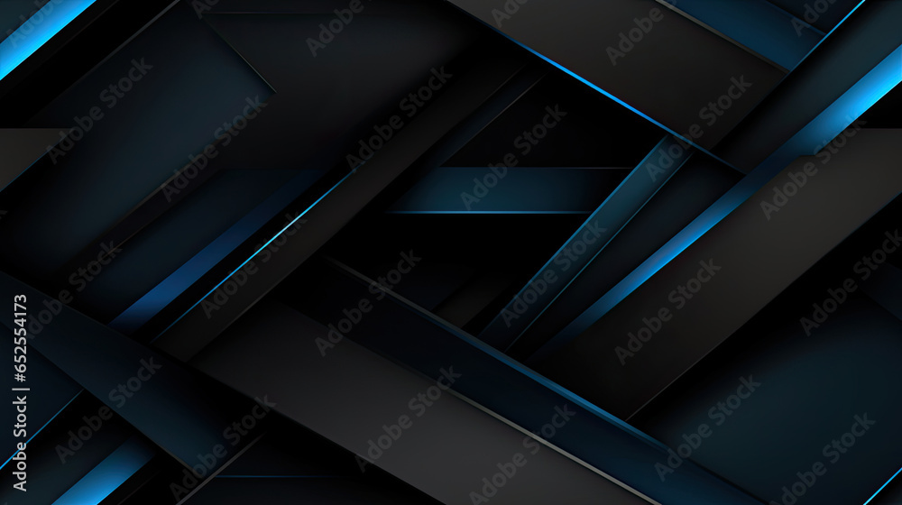 Modern black blue abstract background. Minimal. Color gradient. Dark. Web banner. Geometric shape. 3d effect. Lines stripes triangles. Design. Futuristic. Cut paper or metal effect. Luxury. Premium. - obrazy, fototapety, plakaty 