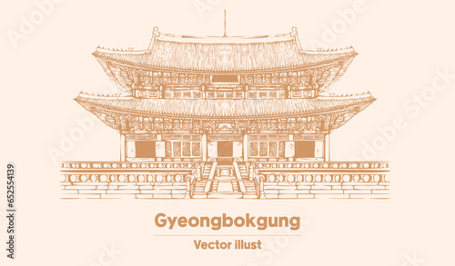 Korea Gyeongbokgung Hand draw vintage traditional