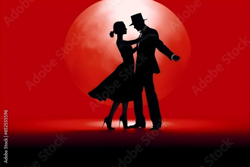 社交ダンスをする男性と女性のシルエット