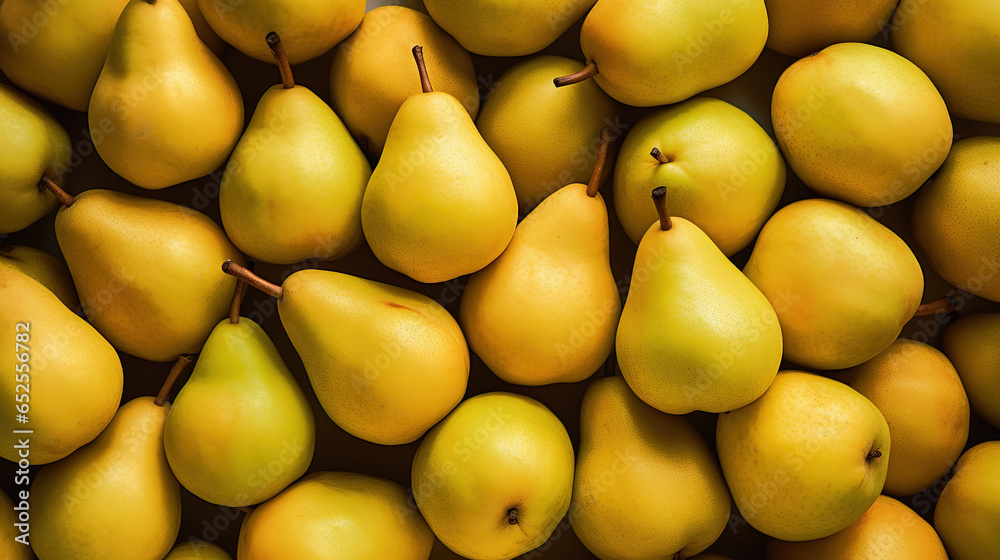 Yellow pears background. Harvest season. Top view