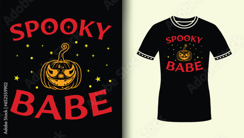 Red Typography with Orange Pumpkin vector Spooky Babe Slogan TShirt design for Gift halloween party poster
