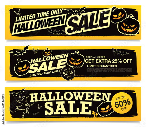 set of halloween sale banners layout design. vector illustration