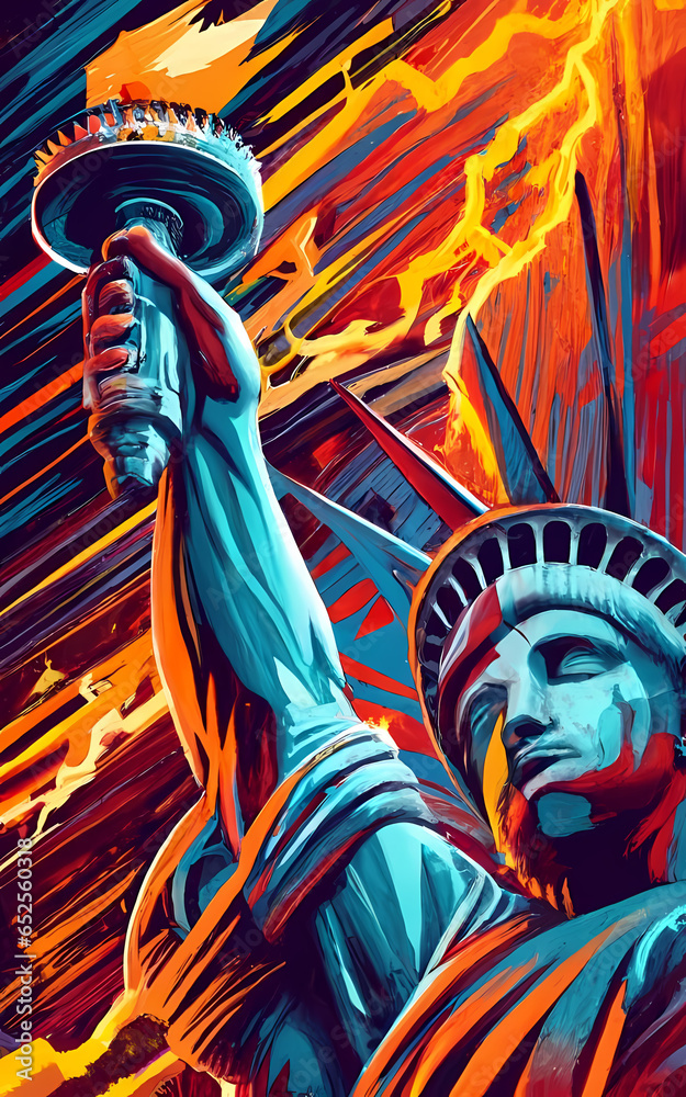 Modern and innovative illustration of Statue of Liberty, digital art, vibrant, stylish