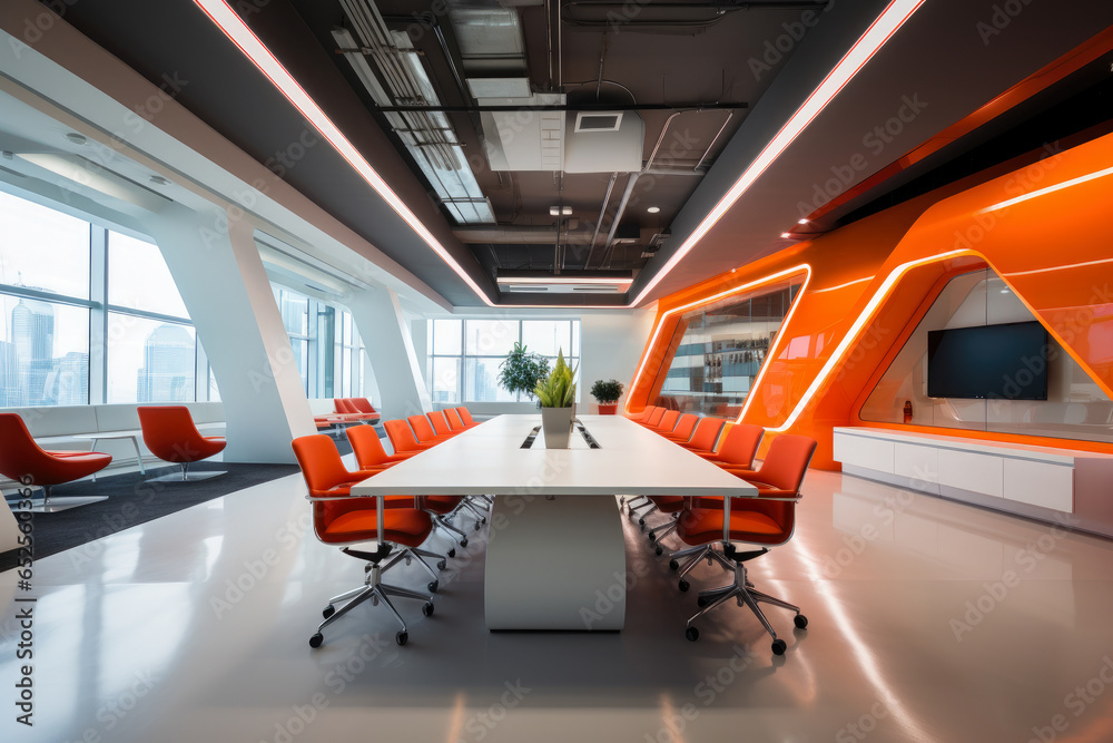 View of Step into a cutting-edge office interior with sleek, futuristic style ...