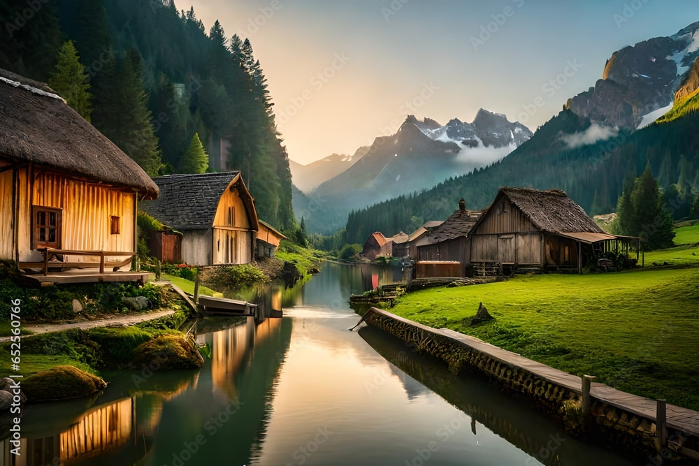 Fototapeta premium village in the mountains