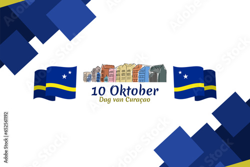 Translation: October 10, Curaçao Day. Vector illustration. Suitable for greeting card, poster and banner.