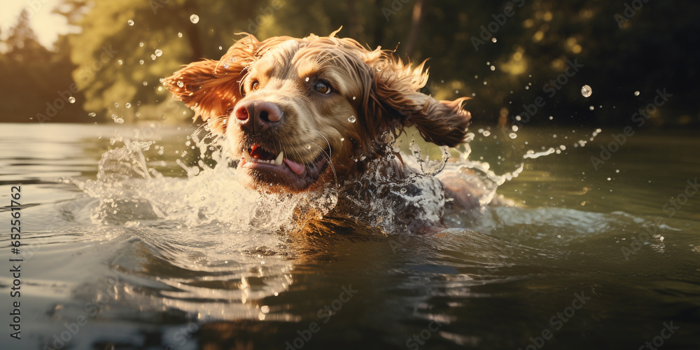 photo illustration of a dog swimming - obrazy, fototapety, plakaty 