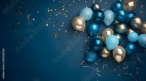 Blue and Gold Balloons Party, Celebration, Confetti, Ribbons - Generative AI