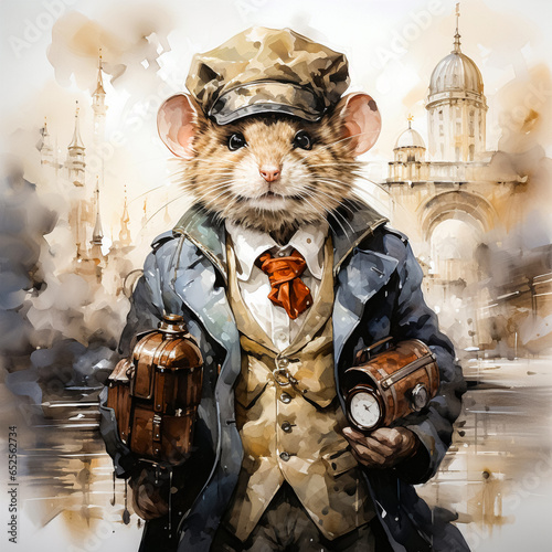  A watercolor portrait of a sharp-dressed mouse exudes business elegance and charm