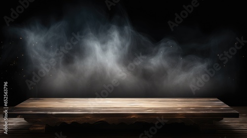 empty table with black smoky background