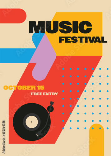 Music poster template design background with vinyl record modern vintage retro style.