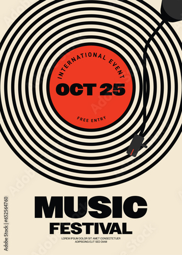 Music poster template design background with vinyl record modern vintage retro style