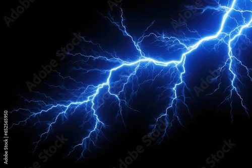 blue lightning isolated on black background photo
