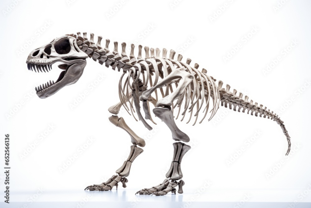 Obraz premium skeleton of dinosaur, skull and fossil dinosaur isolated on white background 