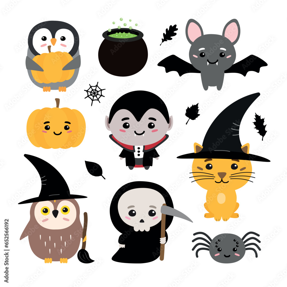 Vector set of flat hand drawn Halloween characters isolated on white background Vector set of flat hand drawn Halloween characters isolated on white background